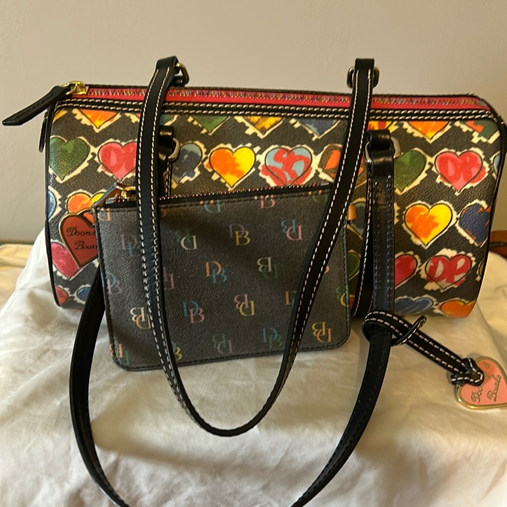 Beautiful rainbow heart Doune burn Kodak canvas with small pouch.